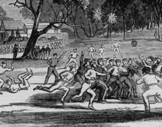 Wood engraving of an Australian rules football match by Robert Bruce